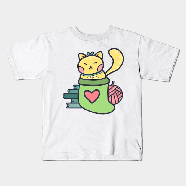 cute cat in a sock Kids T-Shirt by grafitytees